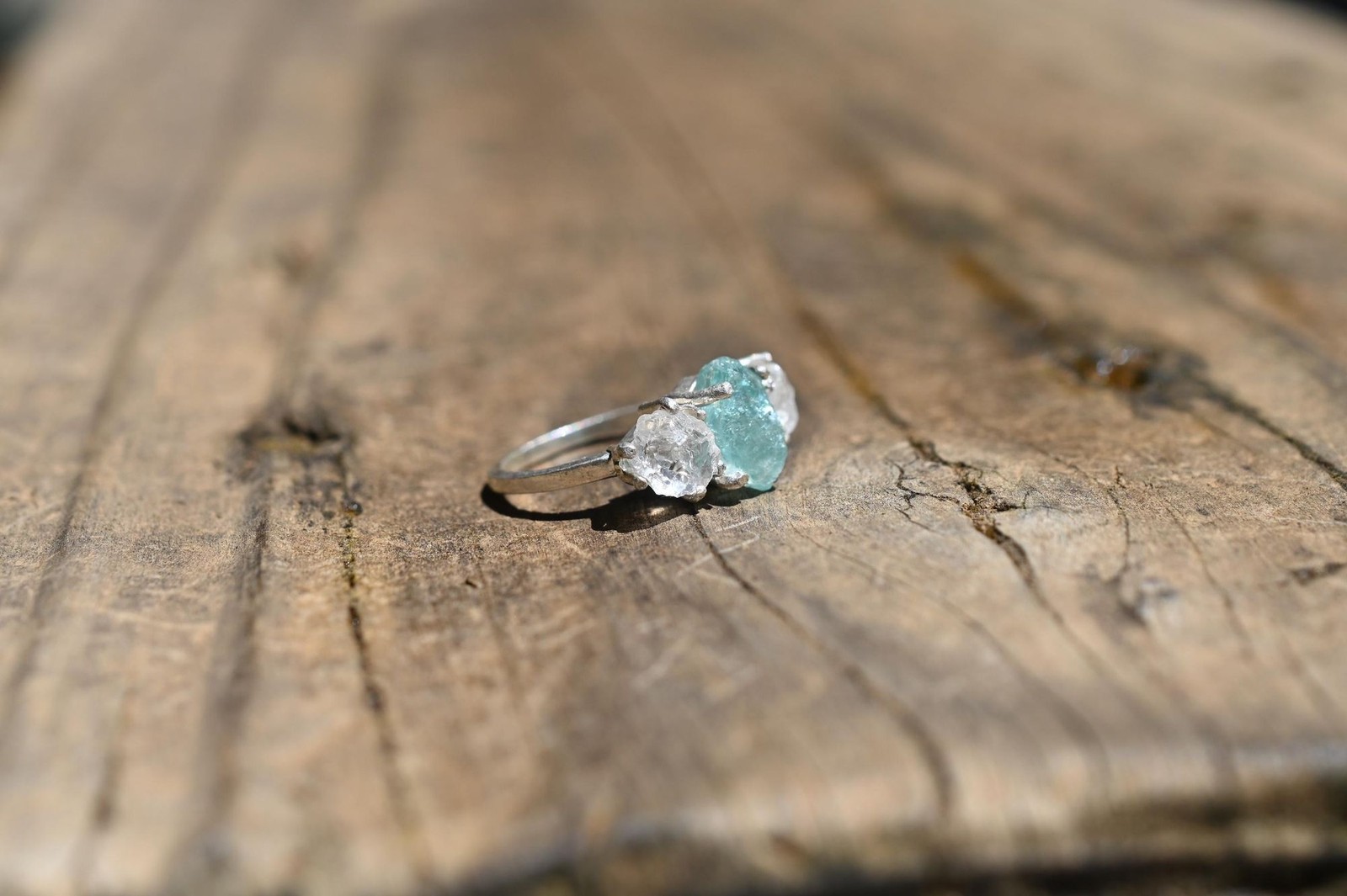 Engagement ring aquamarine and Lake County diamond sterling silver size 3 4 5 6