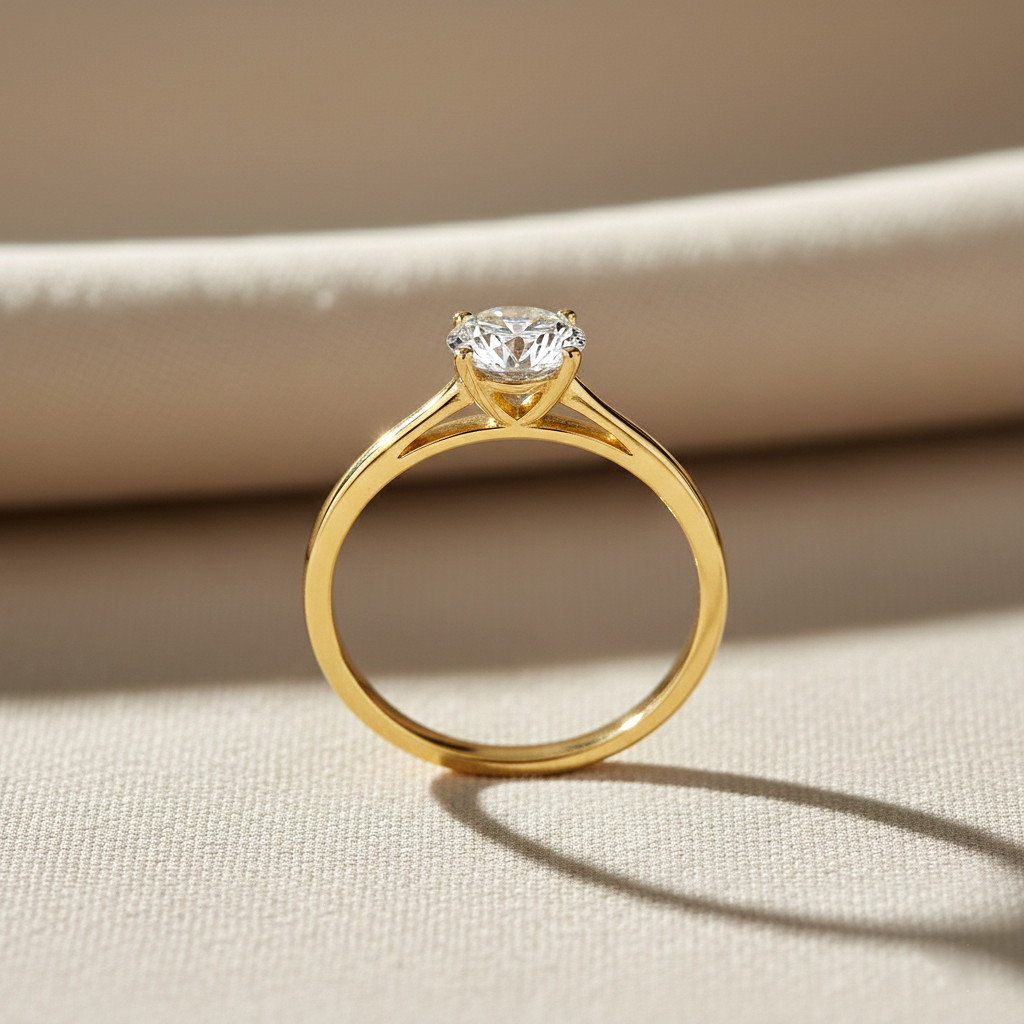 14K Real Solid Yellow Gold 1Ct Solitaire Round Brilliant Engagement Wedding Ring