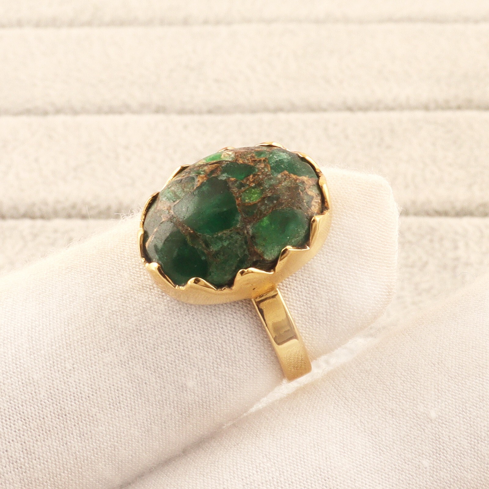 Green Jade Quartz Copper Turquoise Mohave Turquoise Beautiful Ring Adjustable