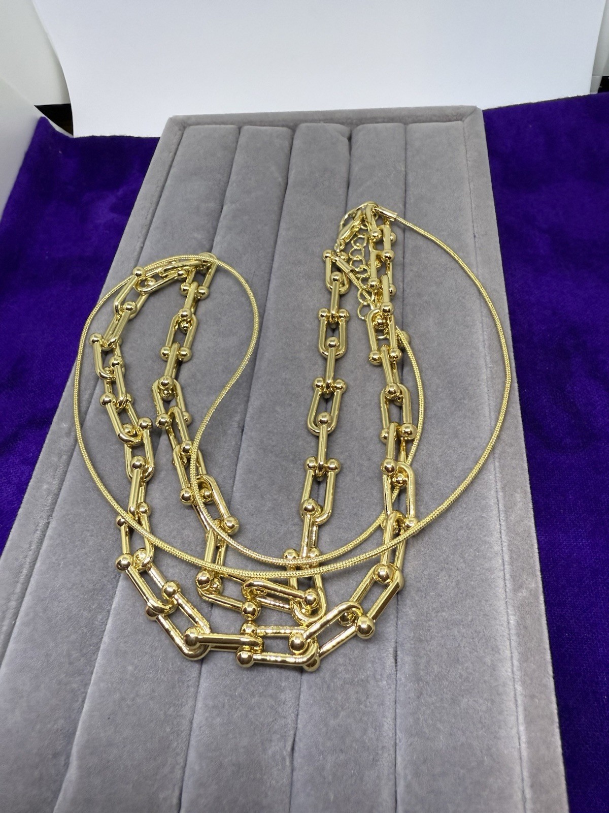Geometric Link Chain Necklace, Alloy, Goldtone, 20 In.