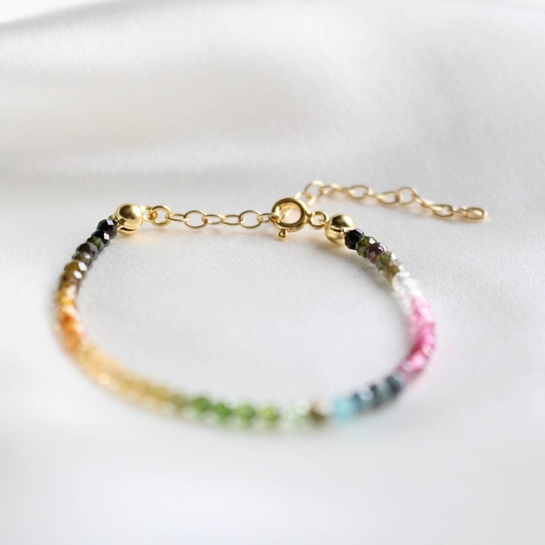 A++ Dainty Multi Tourmaline Faceted Round Gemstone Beads Healing Bracelets 6-8”