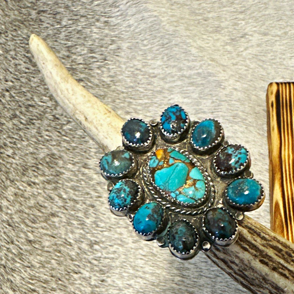 Turquoise Native adjustable statement Ring Stirling silver Signed