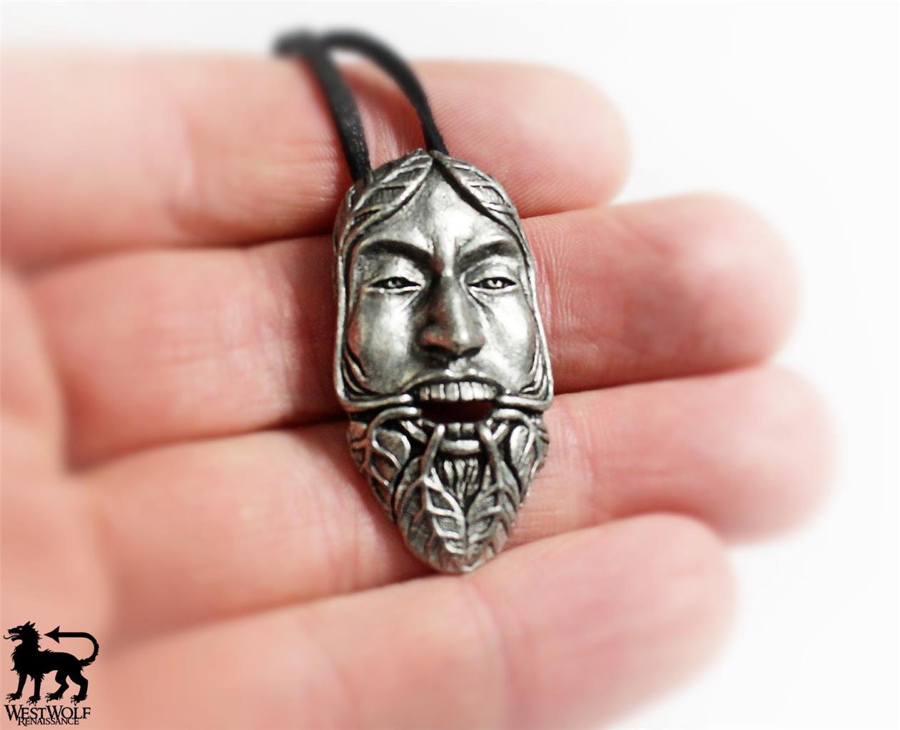 Silver Greenman Pendant – Medieval/Celtic/Irish/Green/Leaf/Face/Man/LOTR/Jewelry
