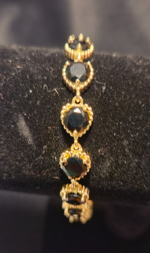 14k Yellow Gold Filled Bracelet with black stones and lock closure