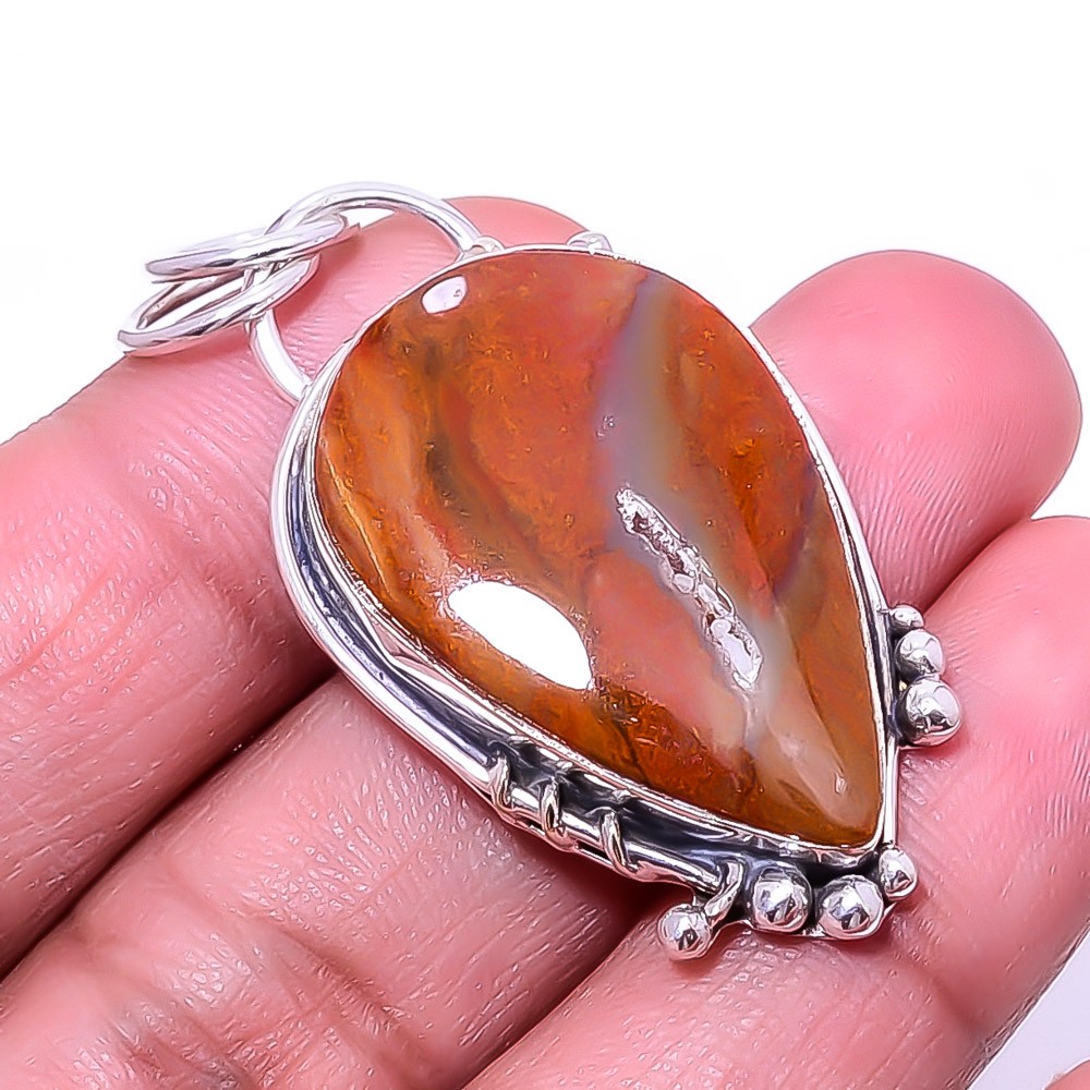 Seam Agate – Morocco Designer Handmade 925 Sterling Silver Pendant 1.95″ P57