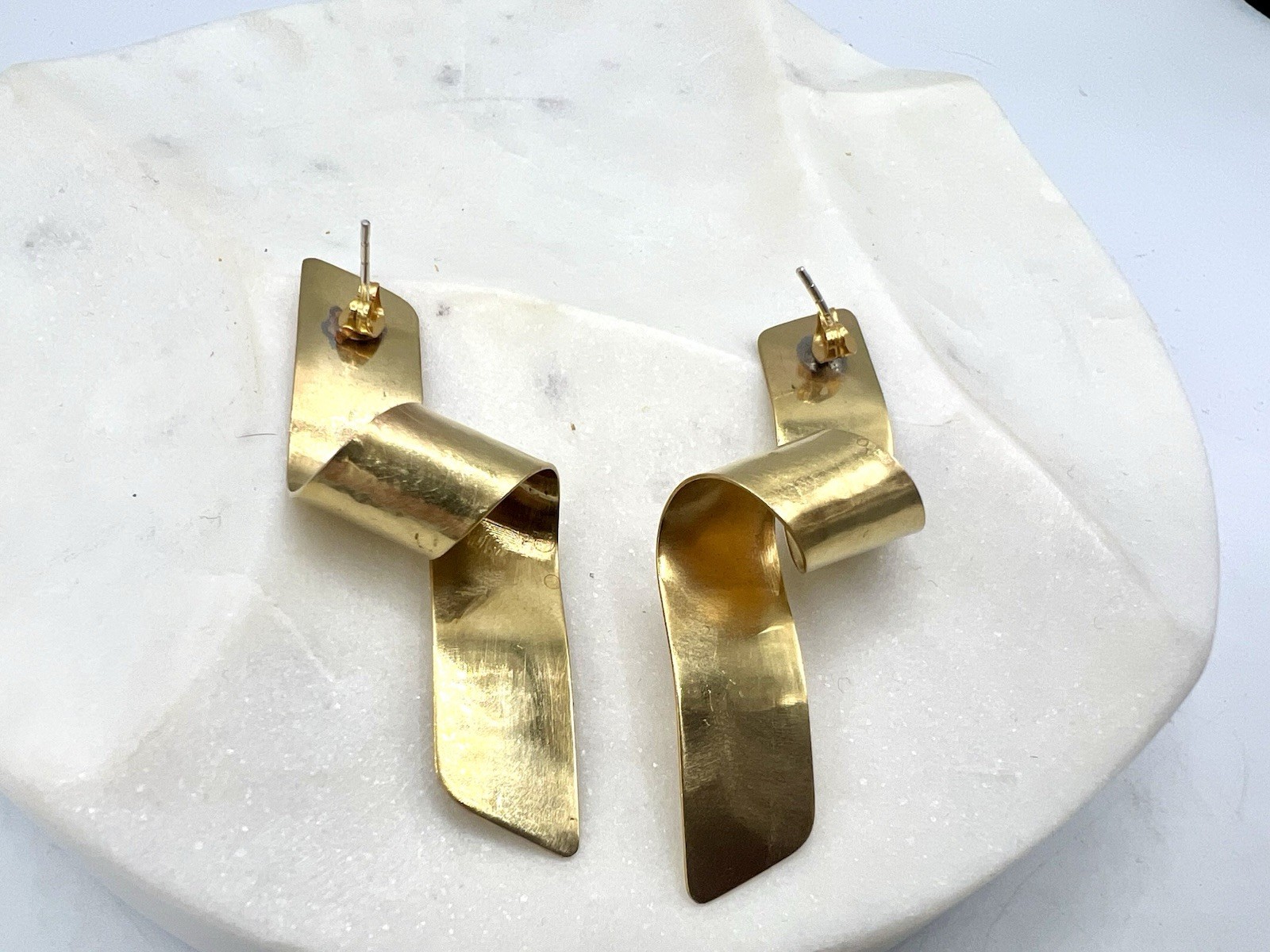 New Roost Brand Modern Twist Brass Sculpture Earrings Wearable Art Wholesale