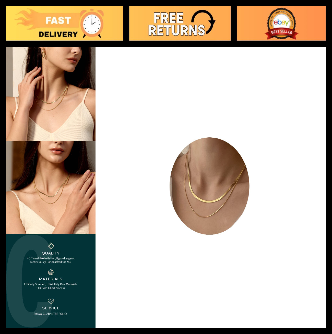 14K Gold/Silver Plated Herringbone Snake Chain Necklace for Women, Choker Jewelr