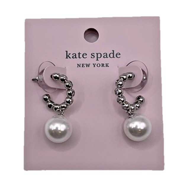 Kate Spade Earrings Modern Pearls Drop Huggies Cream Silver NEW Jewelry Gift