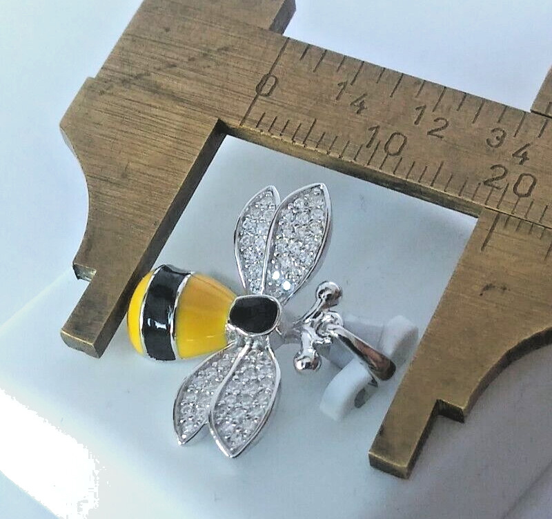 925 STERILNG SILVER YELLOW & BLACK CZ BUMBLEBEE Pendant 21x20mm