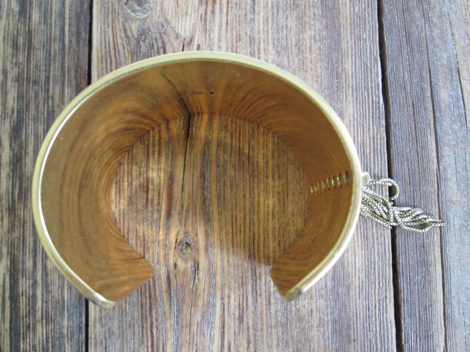 Gold Cuff Bracelet 1 1/2″ Wide Open Bangle Tassel Chain Classy Simple Statement