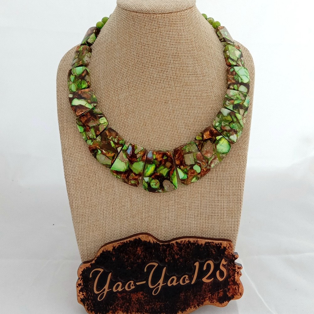 18” Green Color Sea Sediment Imperial Jasper Graduated Necklace