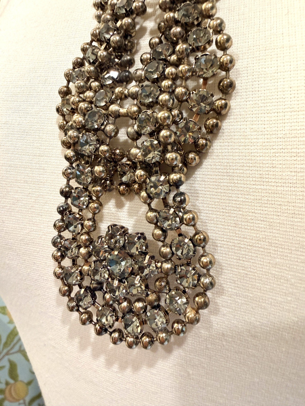 Stunning Vintage Chico’s Statement Necklace – Rhinestone & Gunmetal Tone – 17”