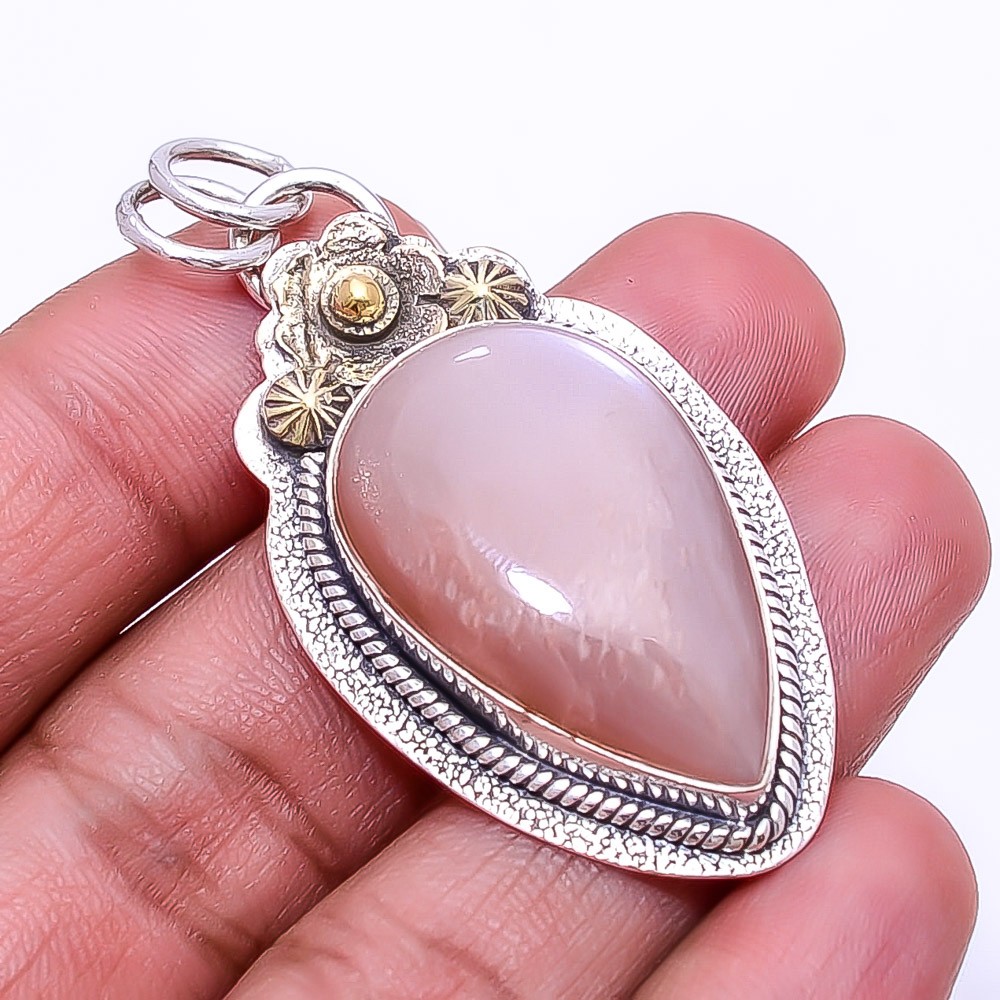 Moonstone -Sri Lanka Oxidised Two Tone 925 Sterling Silver Pendant 2.11″ P2