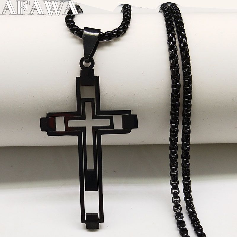 Men Chain Necklace Cross Pendants Choker Gothic Necklaces Stainless Steel 1Pcs
