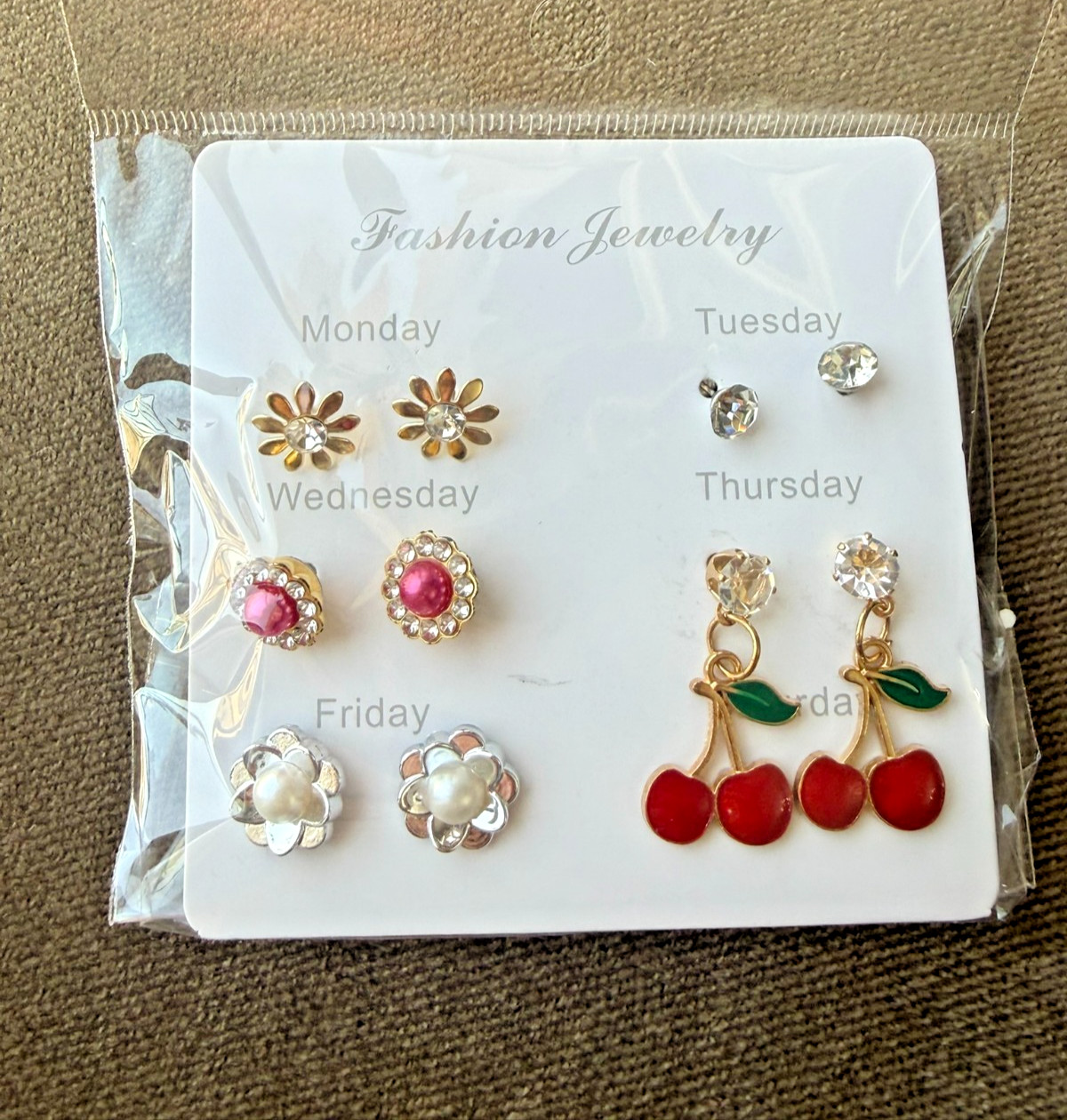 5 Pairs Fashion Stud Earrings Set Cherry Flower Pearl Women’s Jewelry Gift