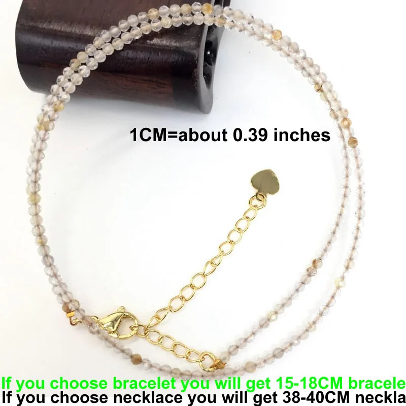 Natural Stone Necklace 2mm Faceted Bead Strand 38-40cm Adjustable Jewelry