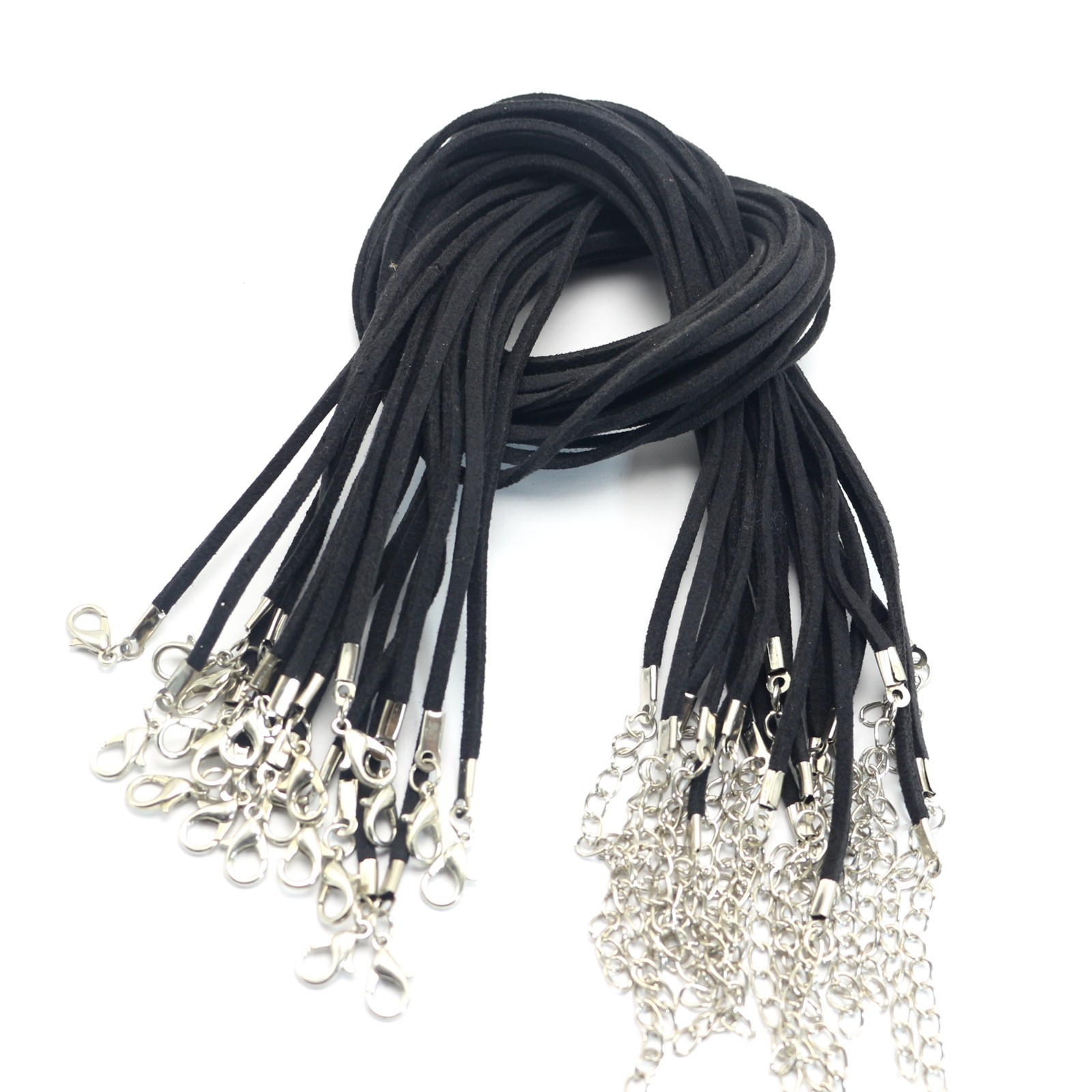 25 Black Faux Suede Cord String Necklace Lobster Clasp 17″ Fit DIY Pendant