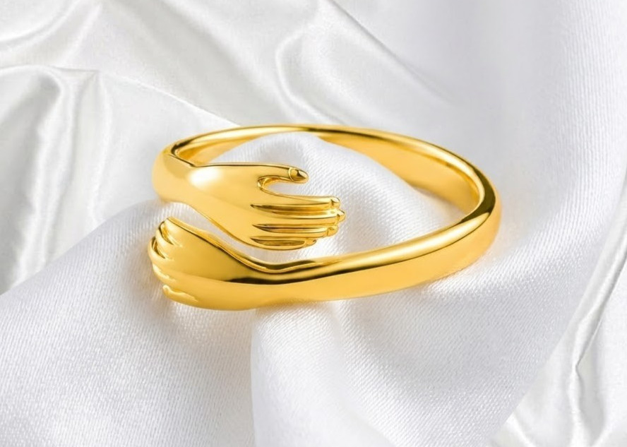 925 Sterling Silver Hand Hug Ring Adjustable Open Cuff Embrace Ring For Couple