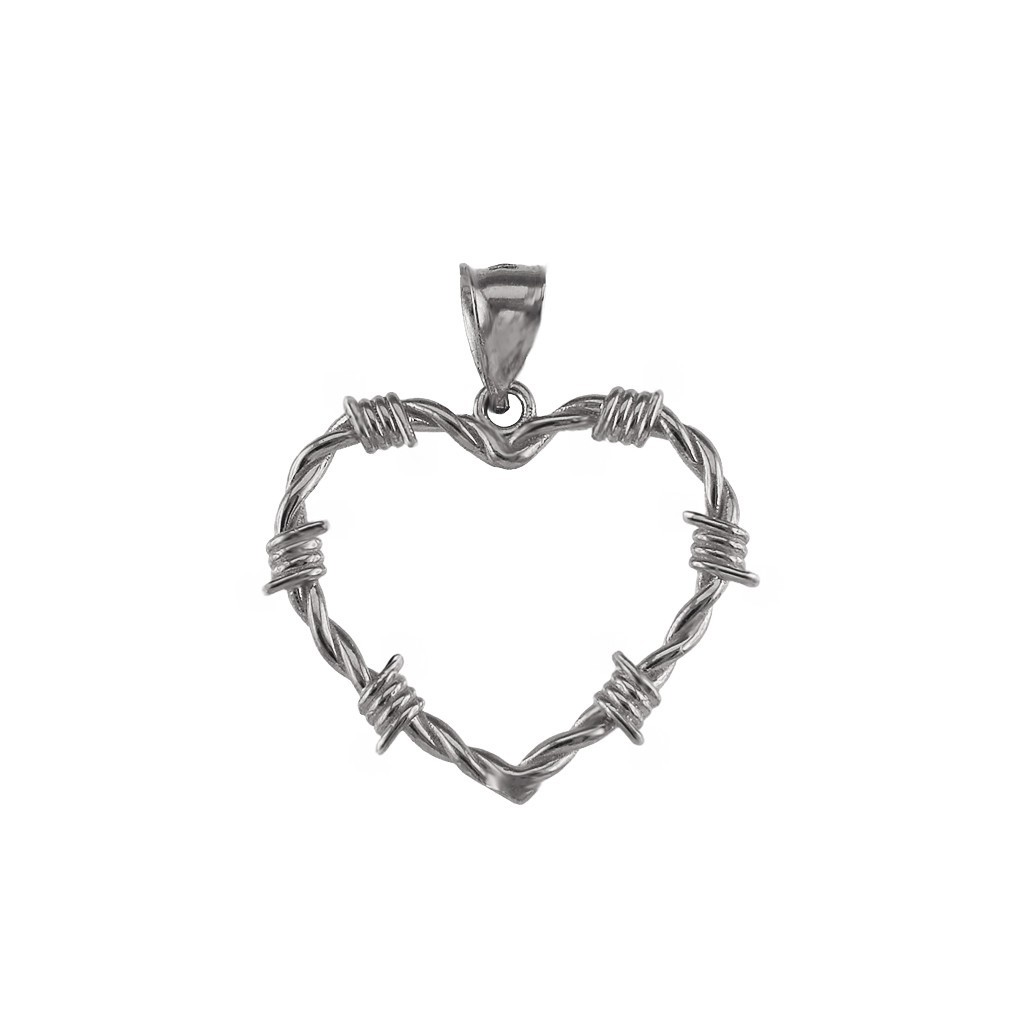 Sterling Silver Barbed Wire Heart Pendant Necklace (S/M/L)