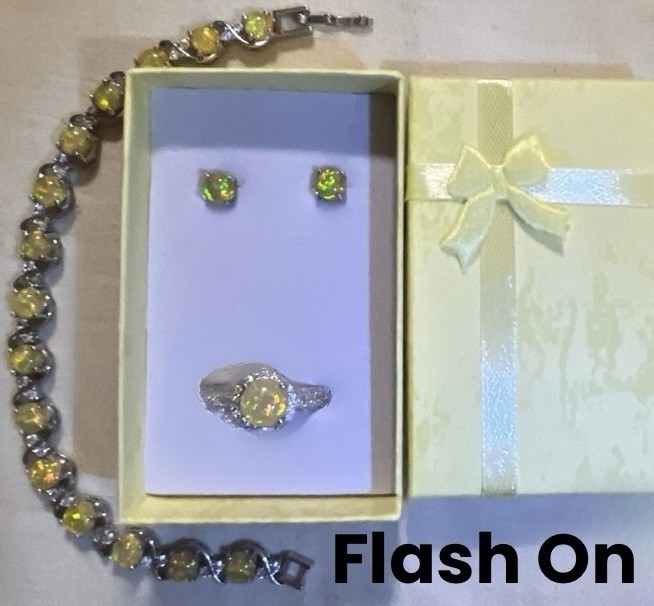 DEAL! Elegant Yellow Fire Opal Earrings, Bracelet, & CZ Halo Ring Size 8 Set