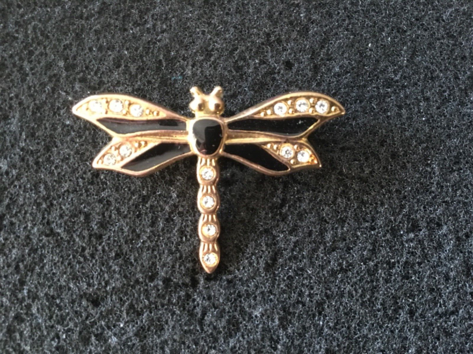 Dragonfly Brooch – Black Enamel & Diamanté – 3cm x 2.5cm – Quality Pin Badge