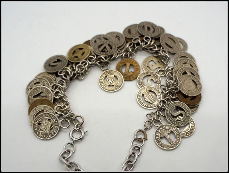 Unique Vintage 1920s-50s Transit Bus Token Convertible Charm Necklace & Bracele