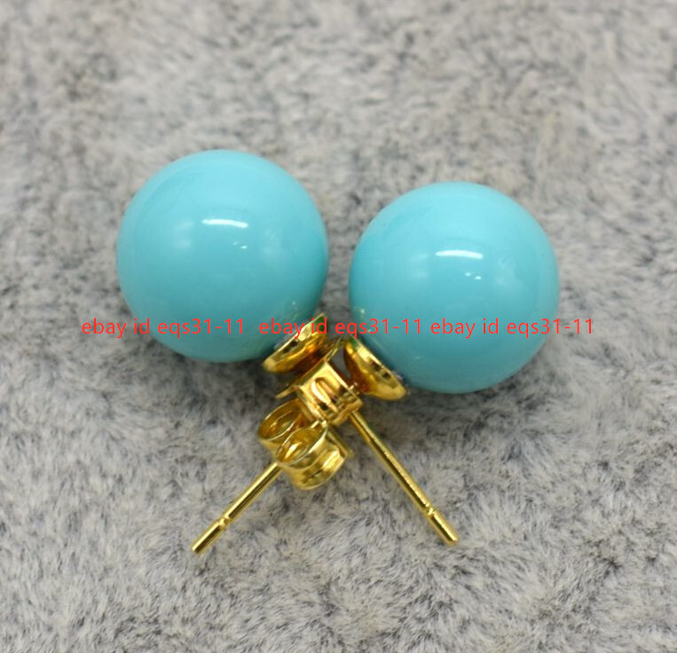 8/10/12/14mm Natural Multicolor Shell Pearl Round Beads Gold Stud Earrings