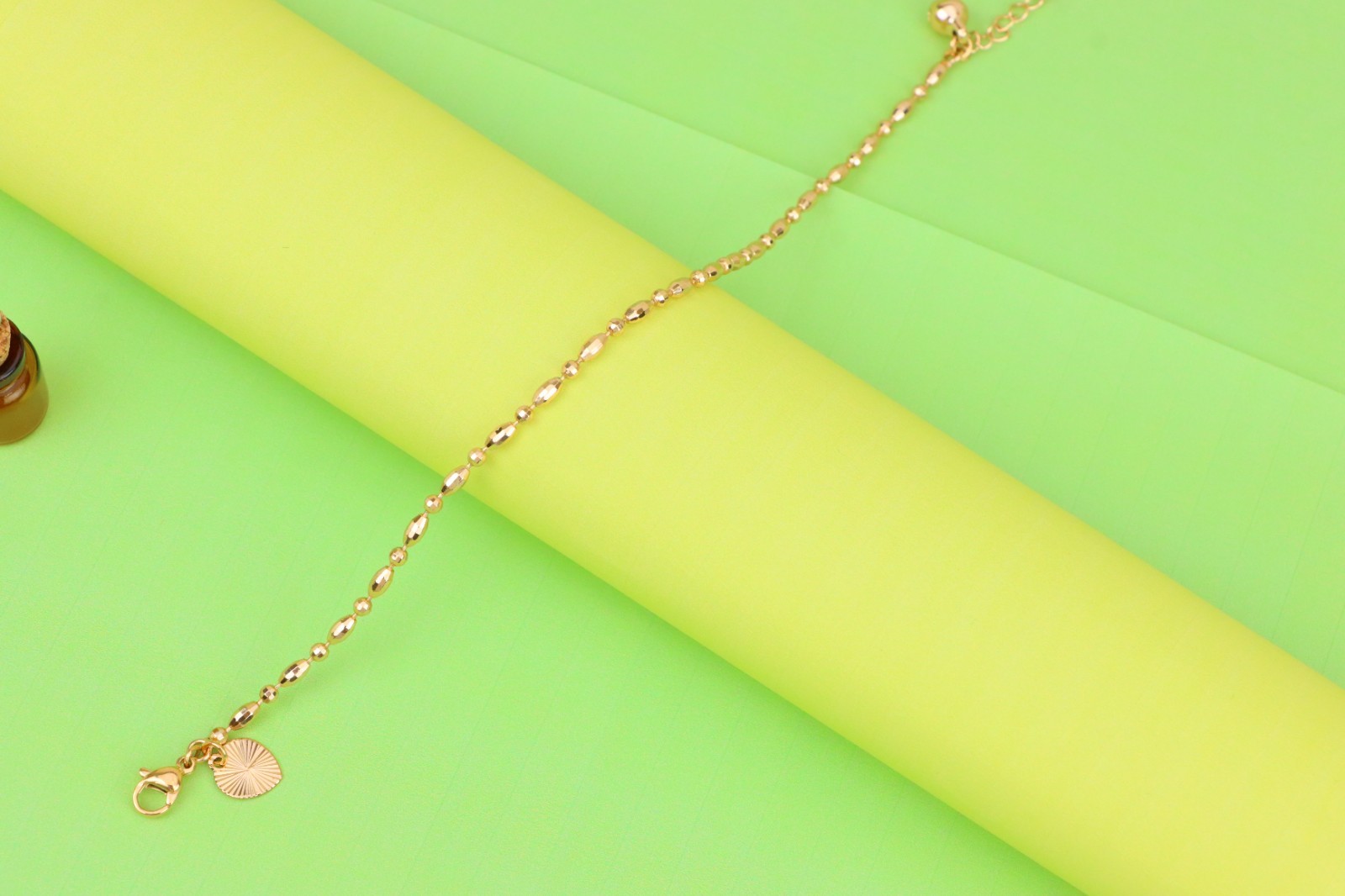Beaded Rose Gold Anklet with Shine Charm, XPAL1166