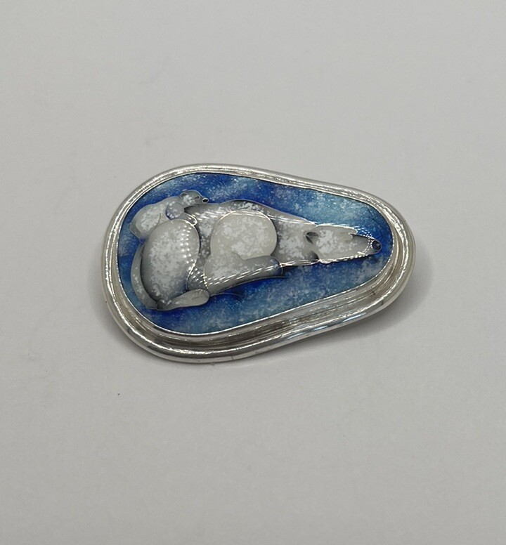Enamel Pendant White Bear Silver Base
