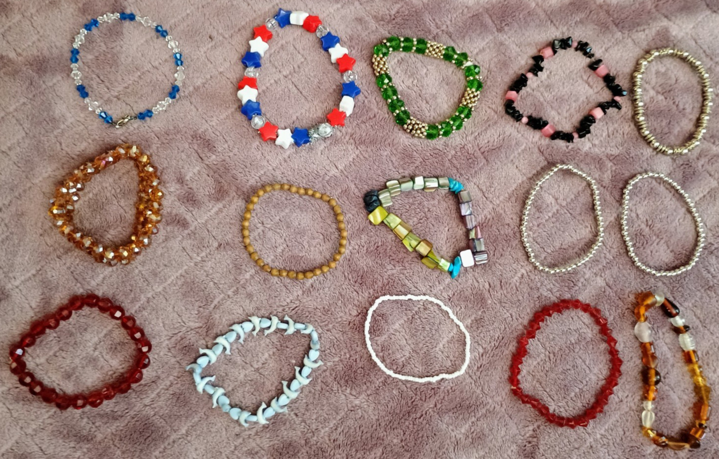 Mixed Lot of 15 Stretch Mixed Material Beaded Bracelets