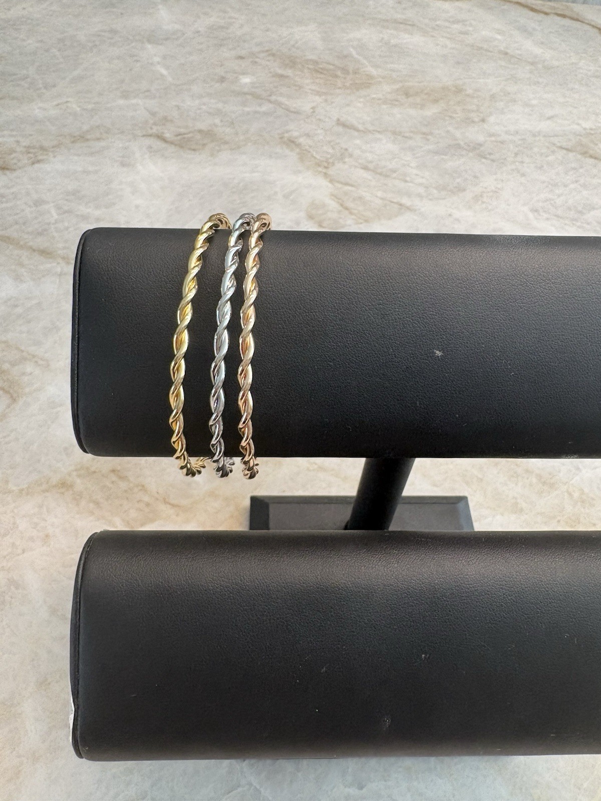 Set of 3 Twisted Rope Bangle Bracelets Gold Silver Rose Gold Tone Stackable