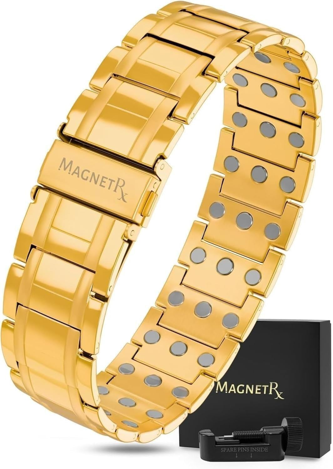 Pulsera magnética para hombre, triple resistencia, dorada