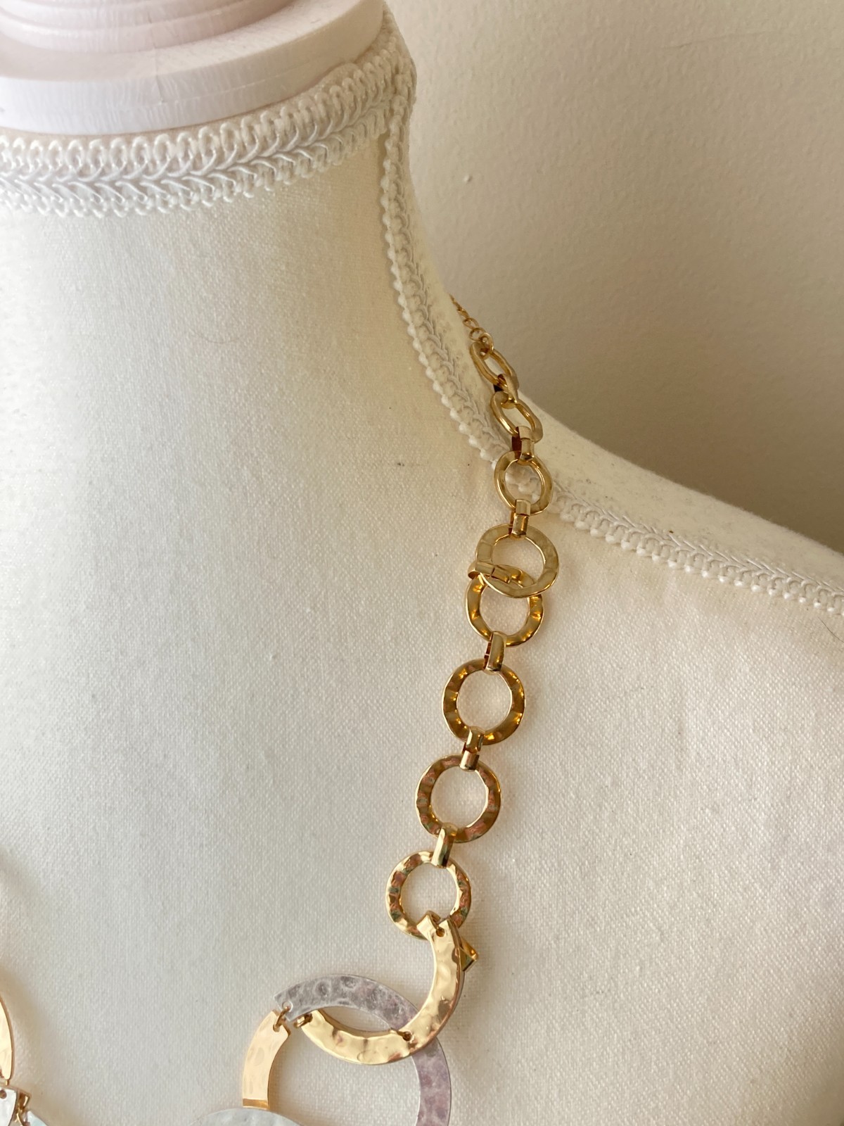Brutalist Necklace Hammered Mixed Metal Circle Link Gold & Silver Tones Modern
