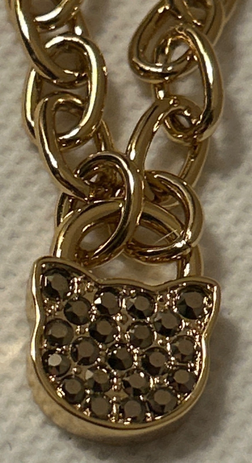 Karl Lagerfeld gold-tone link bracelet with cat charm Swarovski crystals 6.5”-8”