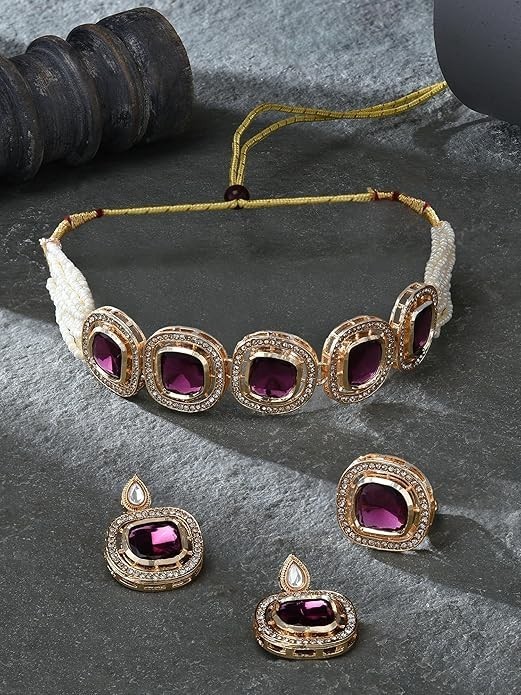 Traditional Kundan Choker Jewelry Set Gold Plated Indian Bridal Wedding Women