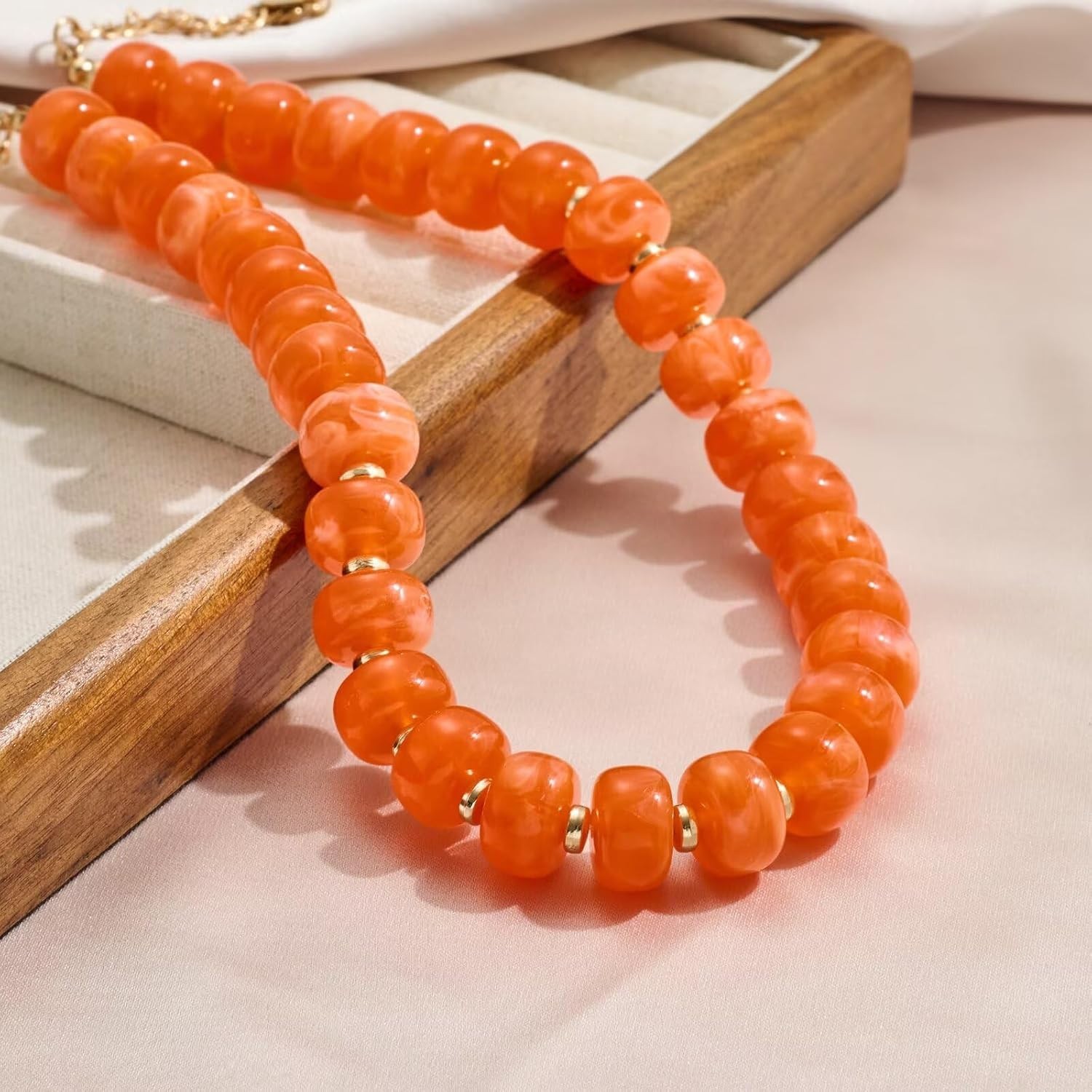 Unique Orange Chunky Bead Necklace with Extender Clasp – Chic Gift Idea
