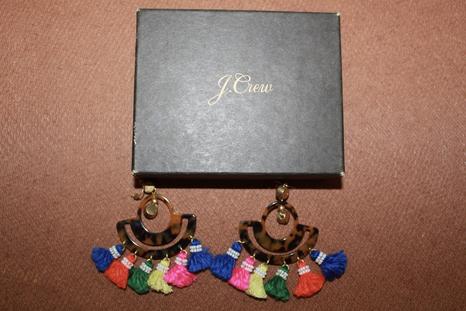 J.Crew Tortoise Tassel Chandelier Statement Earrings