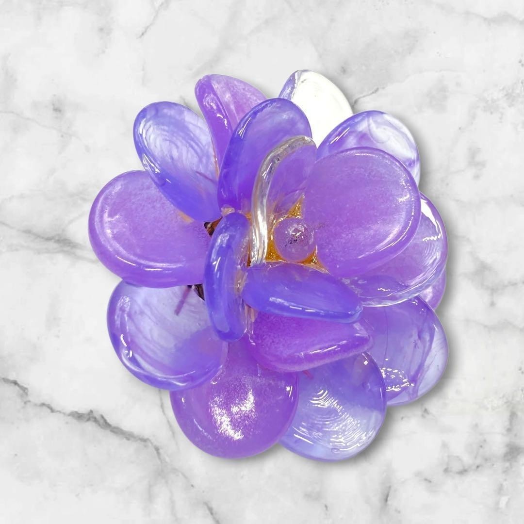 CHANEL Camellia Purple Gripoix Style Glass Flower Brooch Pendant