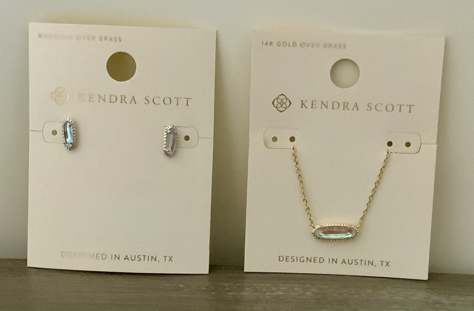 Kendra Scott NWT Emma Crystal AB Gold Necklace & Silver Earrings with Gift Bag