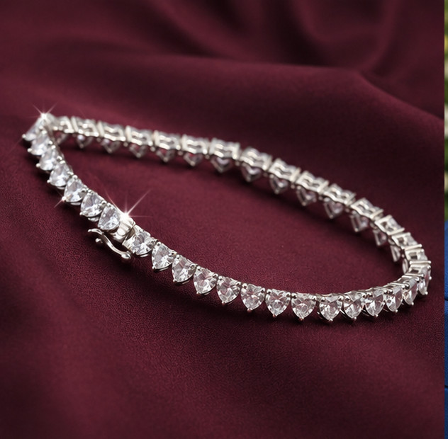 8Ct Heart Cut Simulated Diamond Engagement Tennis Bracelet 14K White Gold Plated