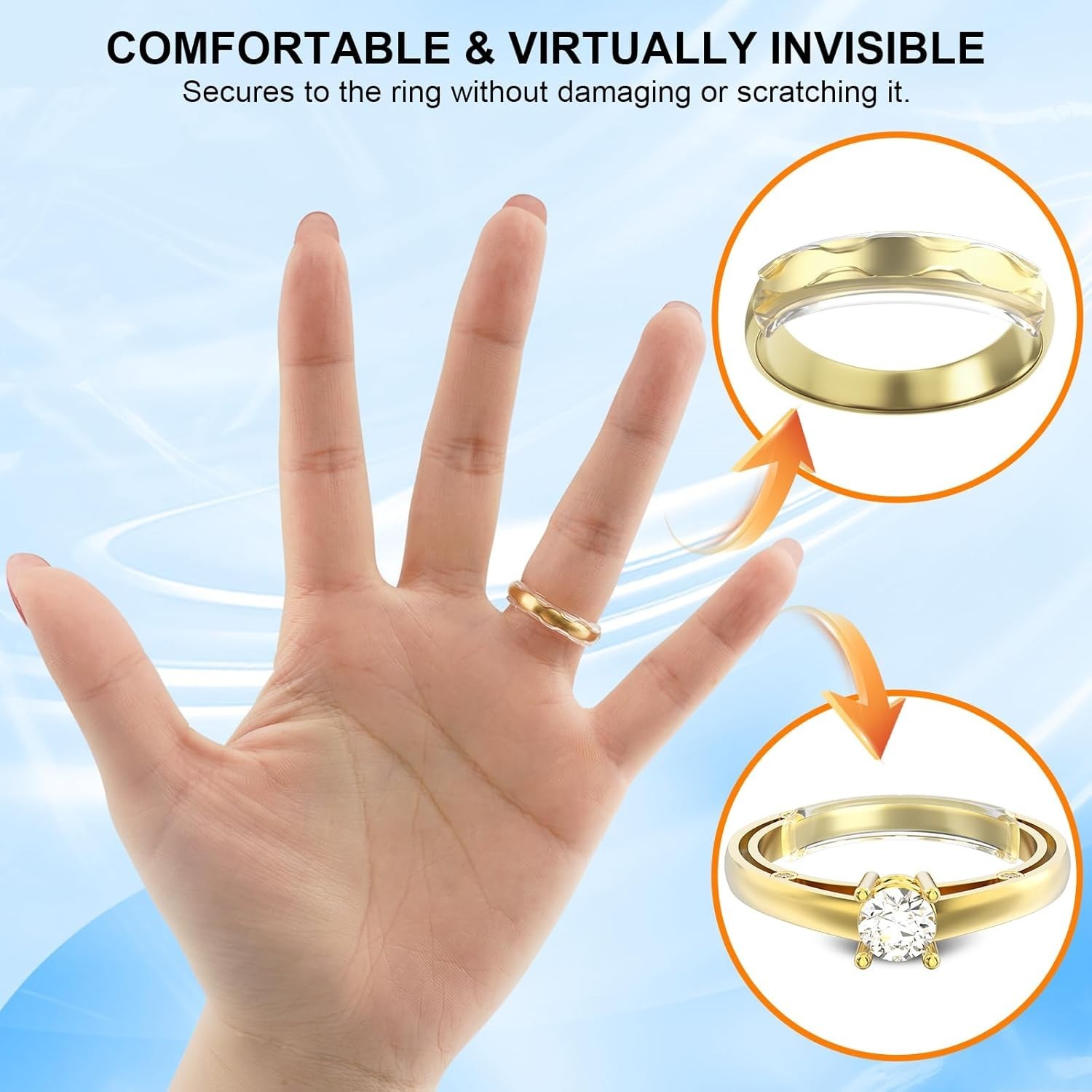 Soft TPU Invisible Ring Sizers – 6 Pack Adjustable Size Tighteners for Comfort