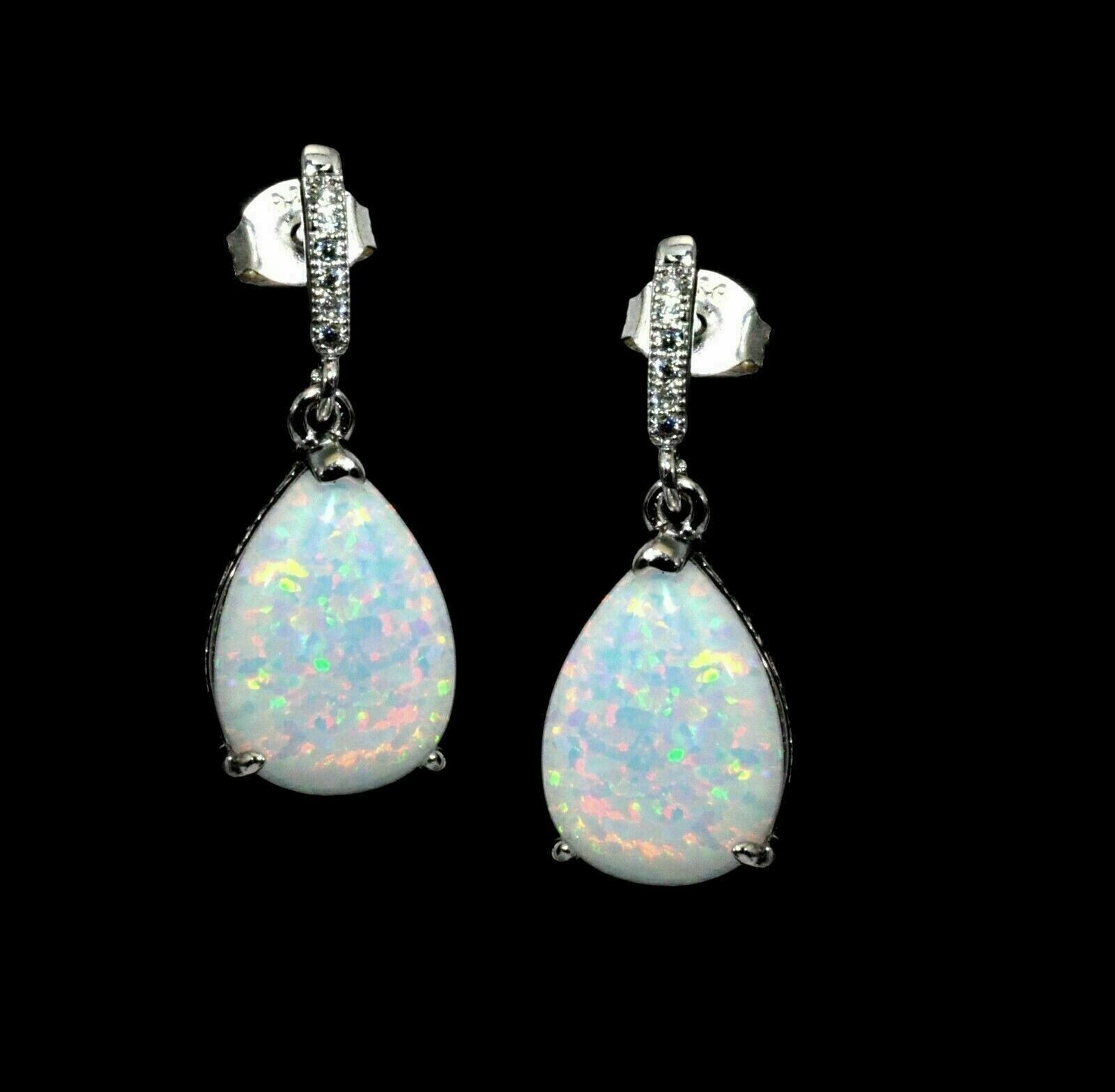 3Ct Pear Cut Simulated Fire Opal Women’s Drop Earrings In 14K White Gold Plated