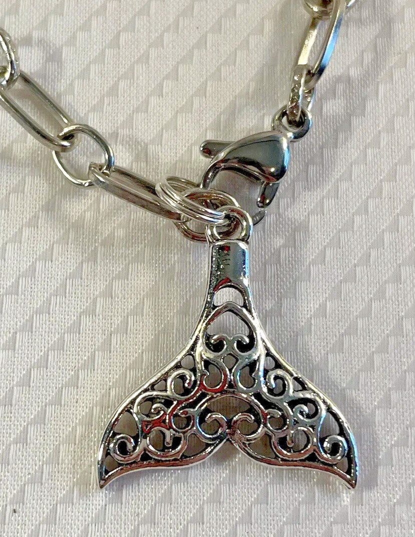 Mermaid Tail Charm Bracelet 7.5” Stainless Coastal Sea Life Fashion Jewelry NEW