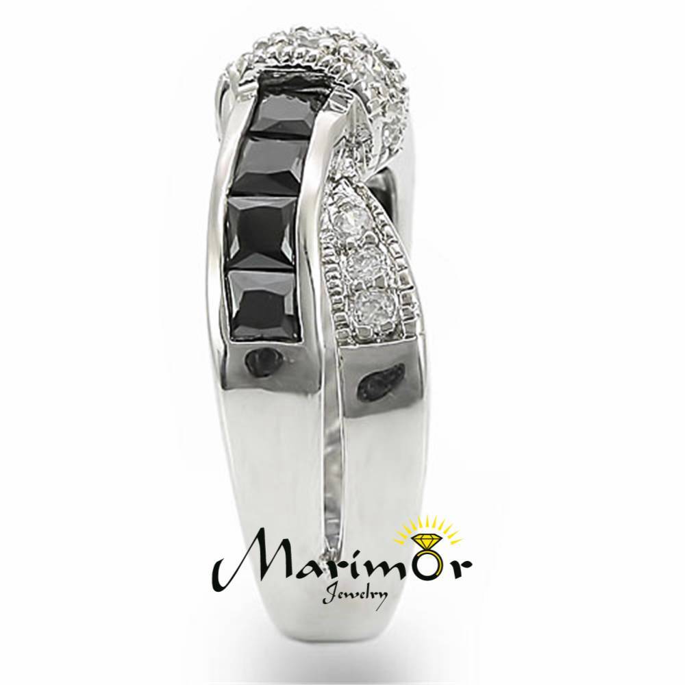 1.75 Ct Jet Black & Clear Zirconia Stainless Steel Fashion Ring Womens Sz 5-10