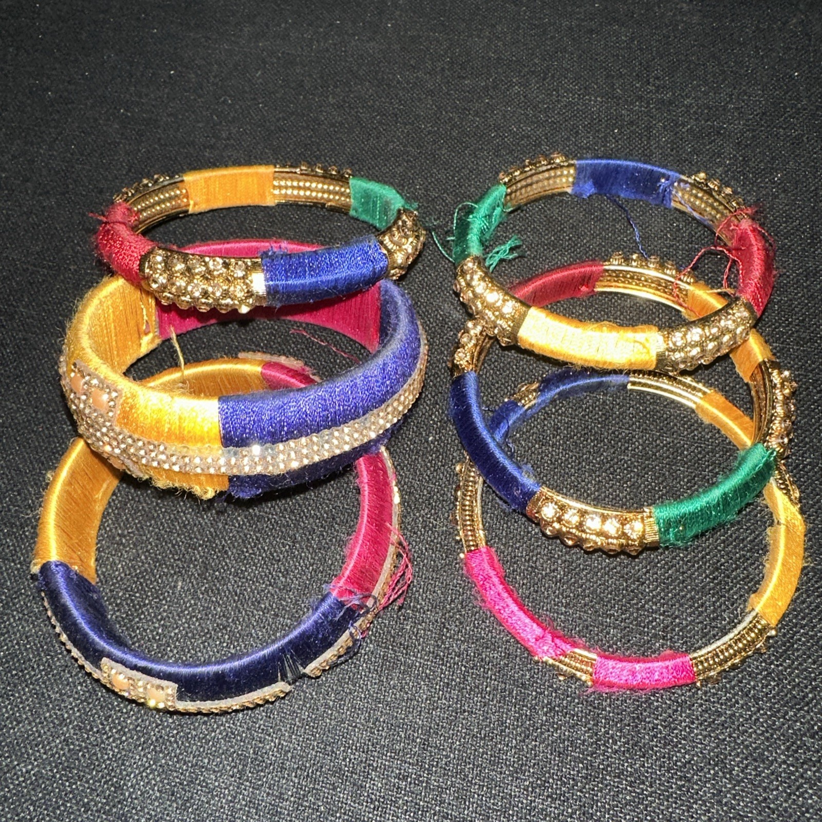 BangleBracelet Multicolor Threaded Set Of 6 – See Pics – Some Thread Damage