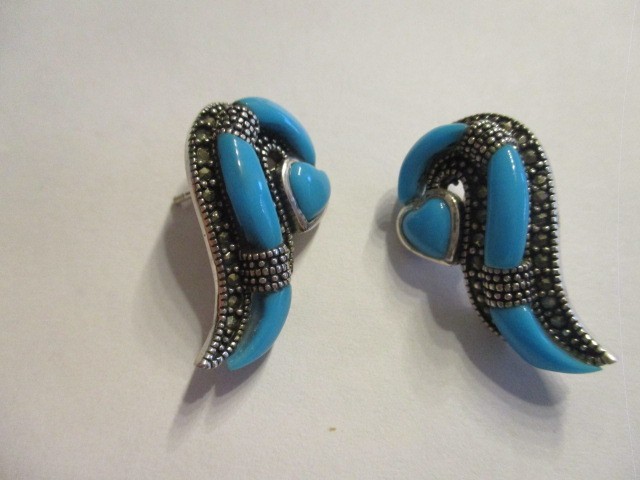 Lot sterling Ring Earring Pendant Synthetic Turquois Black Sapphire CLEARANCE