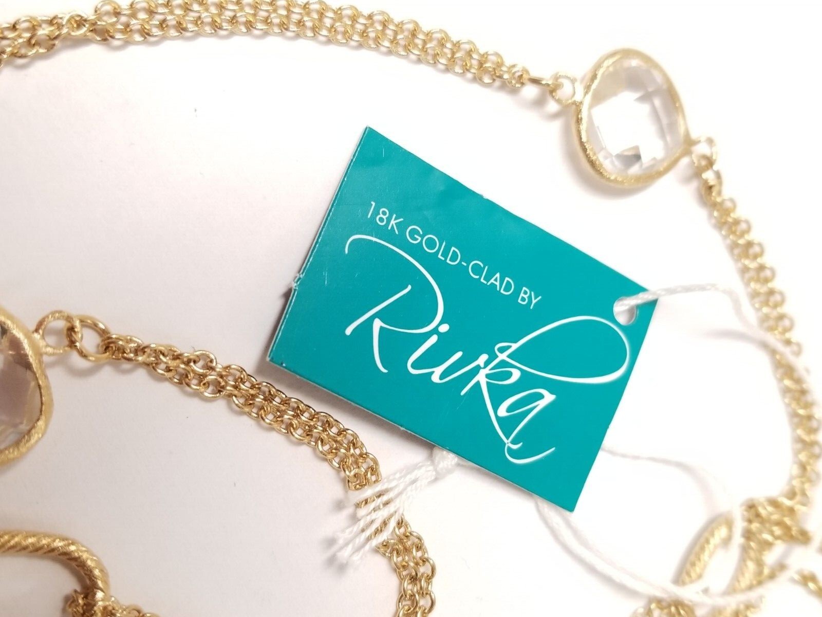 Ruka 18K Gold Clad Statement Necklace w/ Glass Stone 38 inches