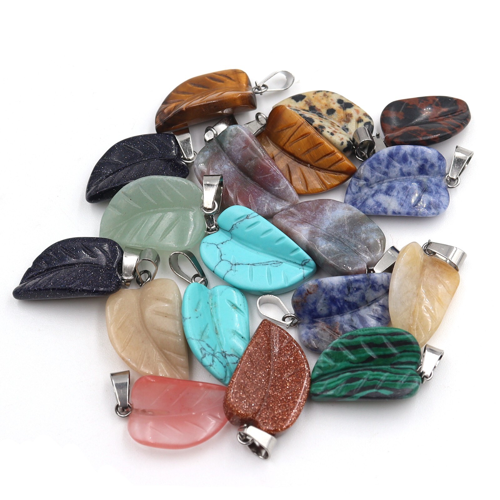 Natural Leaves shape gemstone pendant Leaf stone pendant for jewelry making12pcs
