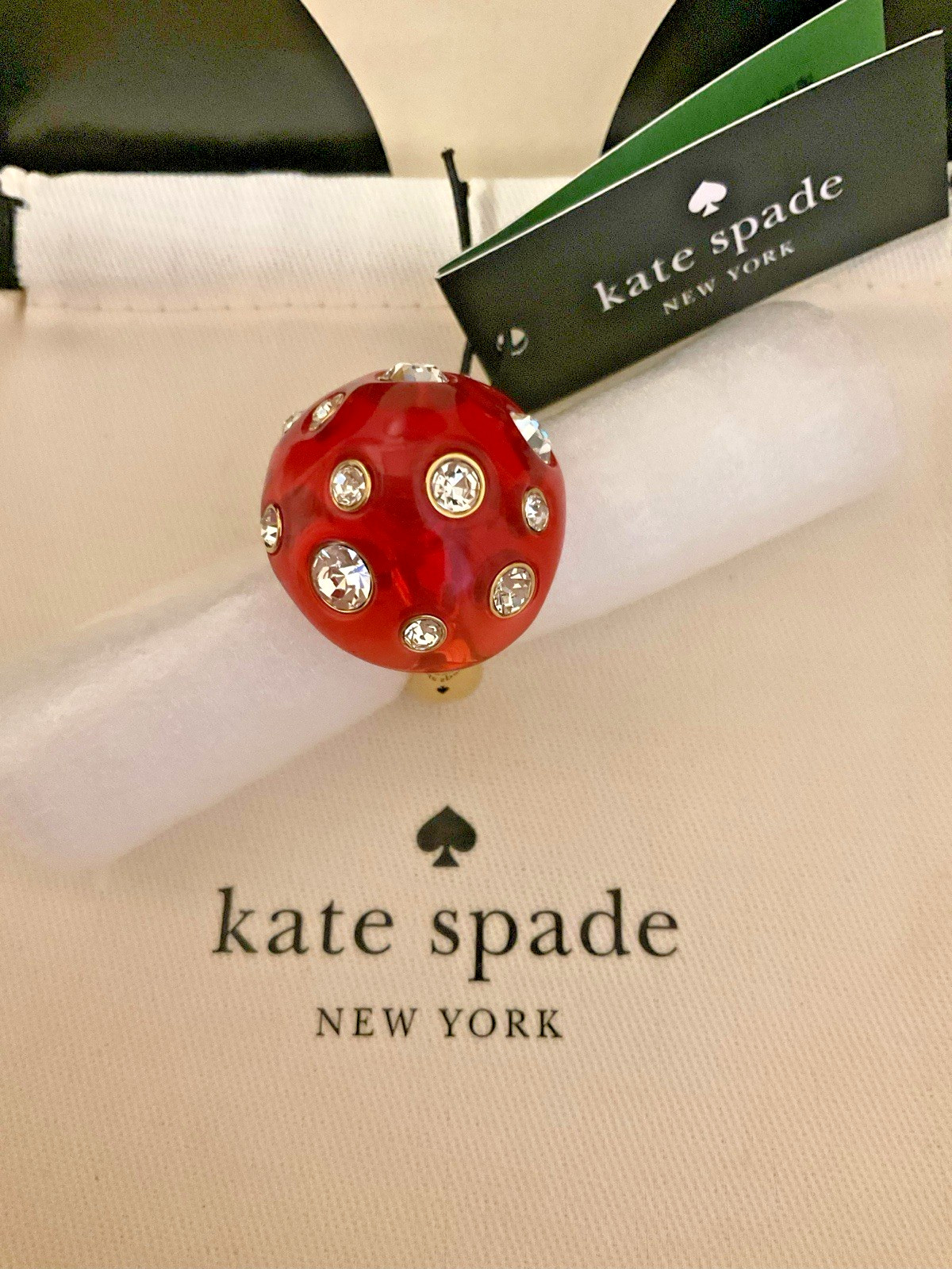NWT Kate Spade New York Forest Pop Mushroom 12k Gold Plated CZ Crystal Ring Sz 8