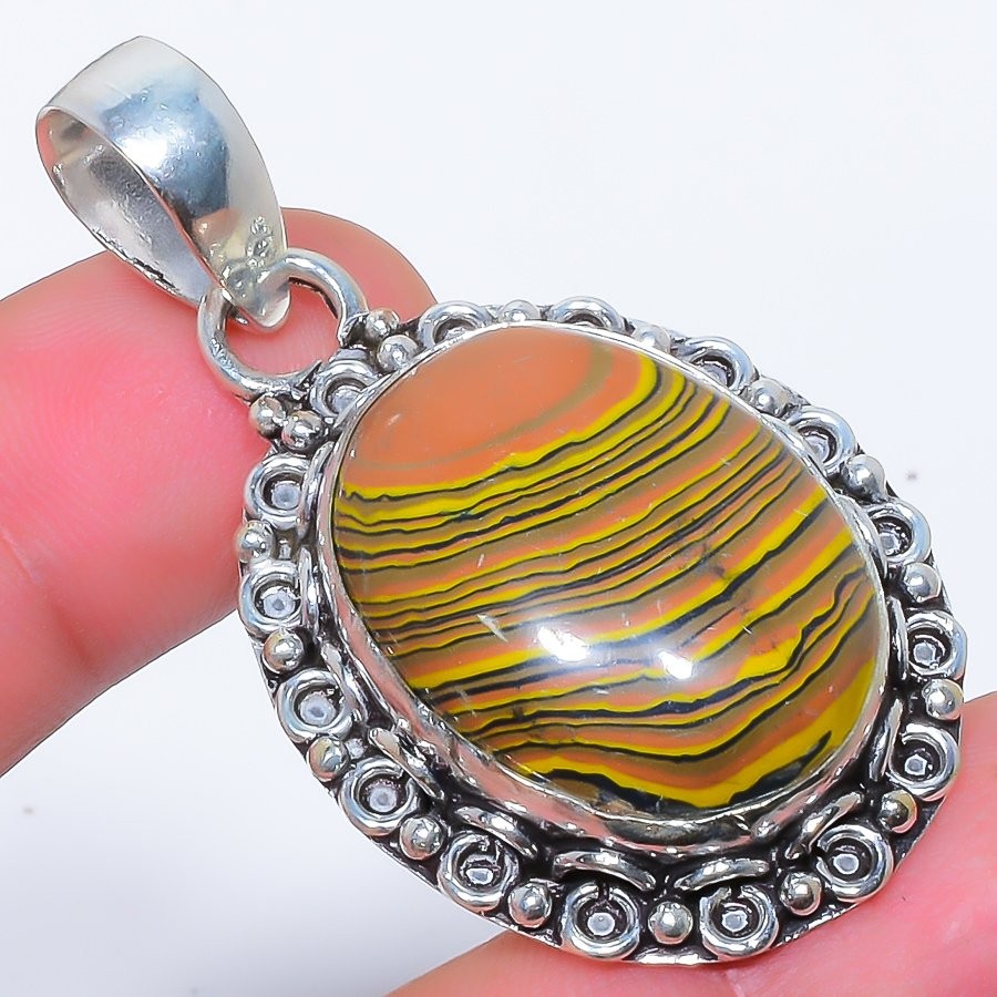 Tiger Rainbow Calsilica Gemstone 925 Silver Plated Pendant 2.0″F257